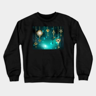 Antique Keys on Green Background ( Steampunk ) Crewneck Sweatshirt